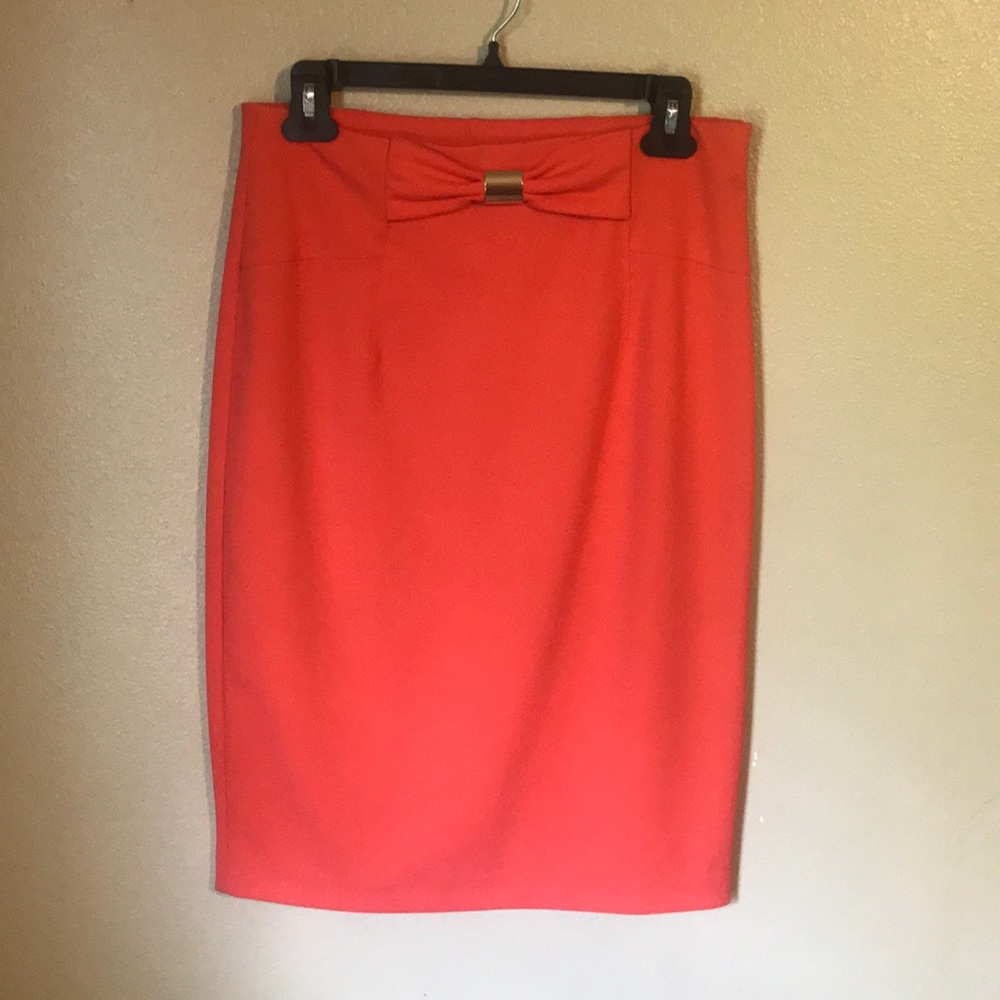 Coral Bow Pencil midi skirt